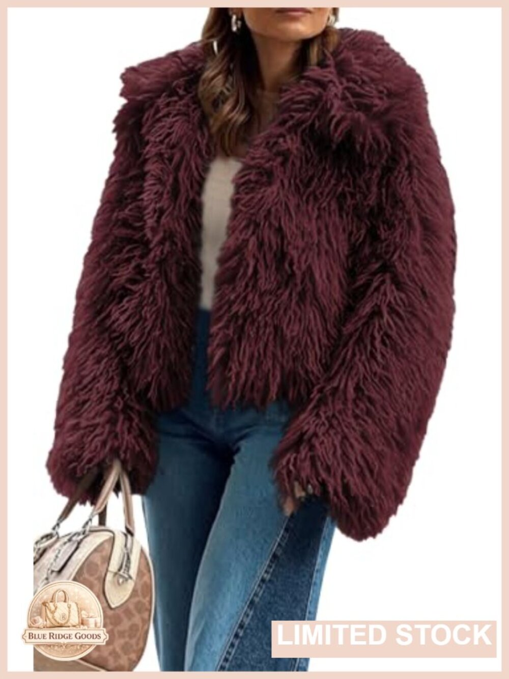 Faux Fur Coat Cropped Shaggy Winter Jacket with Pockets